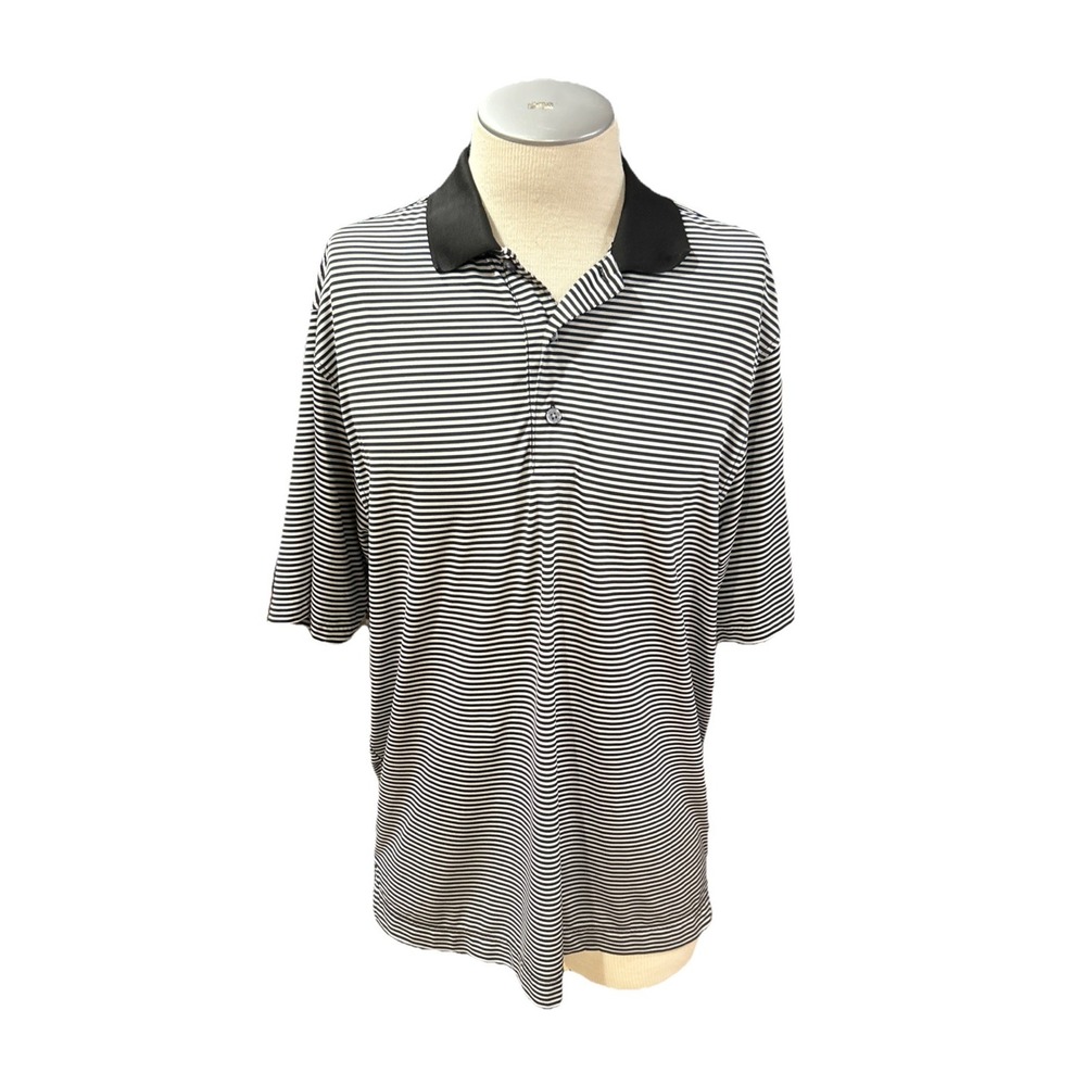 Footjoy Golf Polo Shirt Mens Large Black White Striped Short Sleeve Collared L